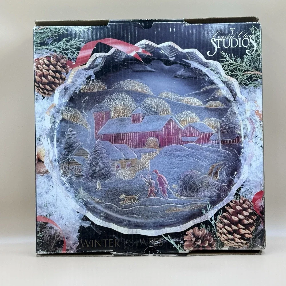 Crystal Clear Studios Winter Estates 14in Round Platter 312/242 Christmas Japan